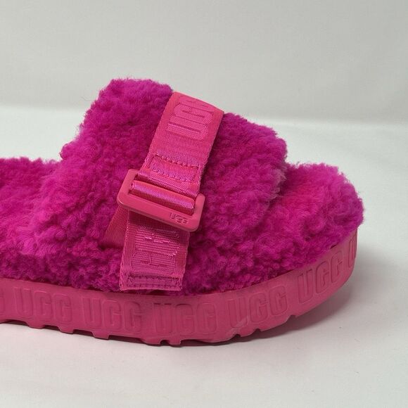 UGG Fluffita Platform Women Fur Slide Slippers Pink Size 7 Sheepskin STORE MODEL - Picture 10 of 16